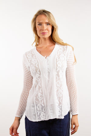 Sara - Cotton Blouse with Lace