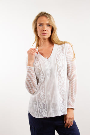 Sara - Cotton Blouse with Lace